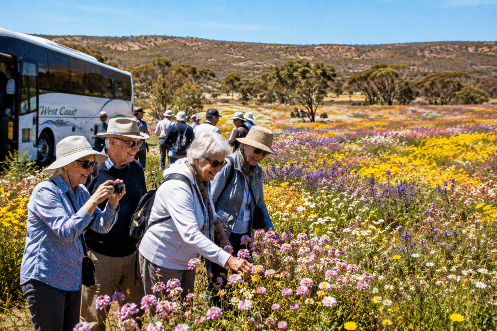 Seniors enjoying wildflower sightseeing in Western Australia